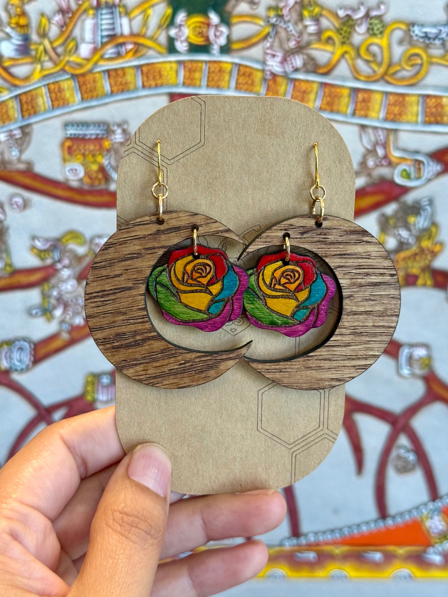 Crescent Moon and Rose Pride Earrings