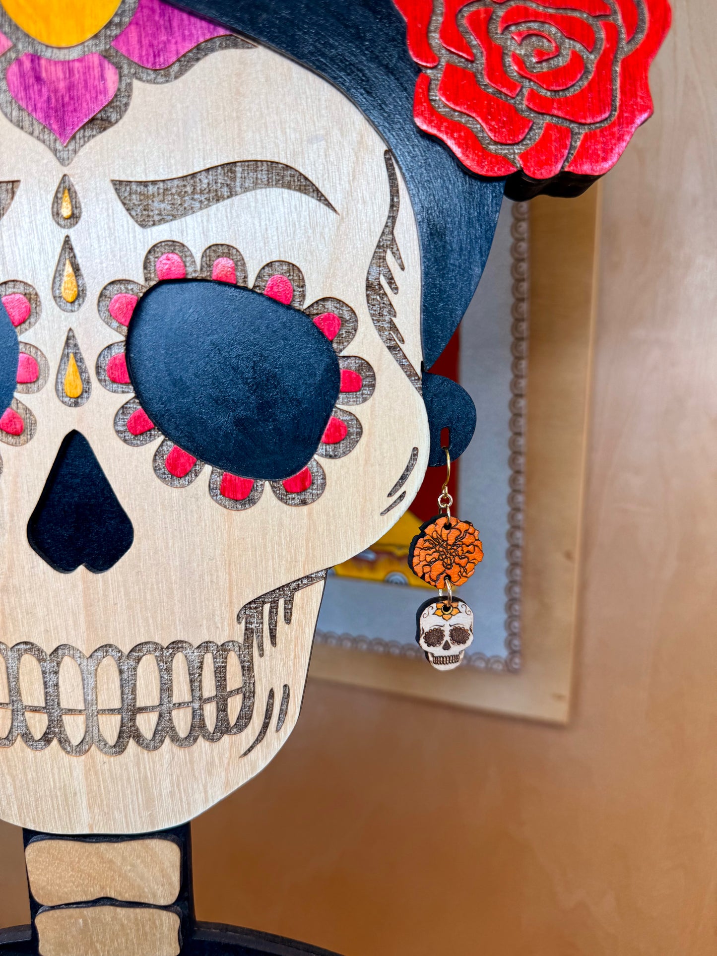 Pendientes de calavera de azúcar