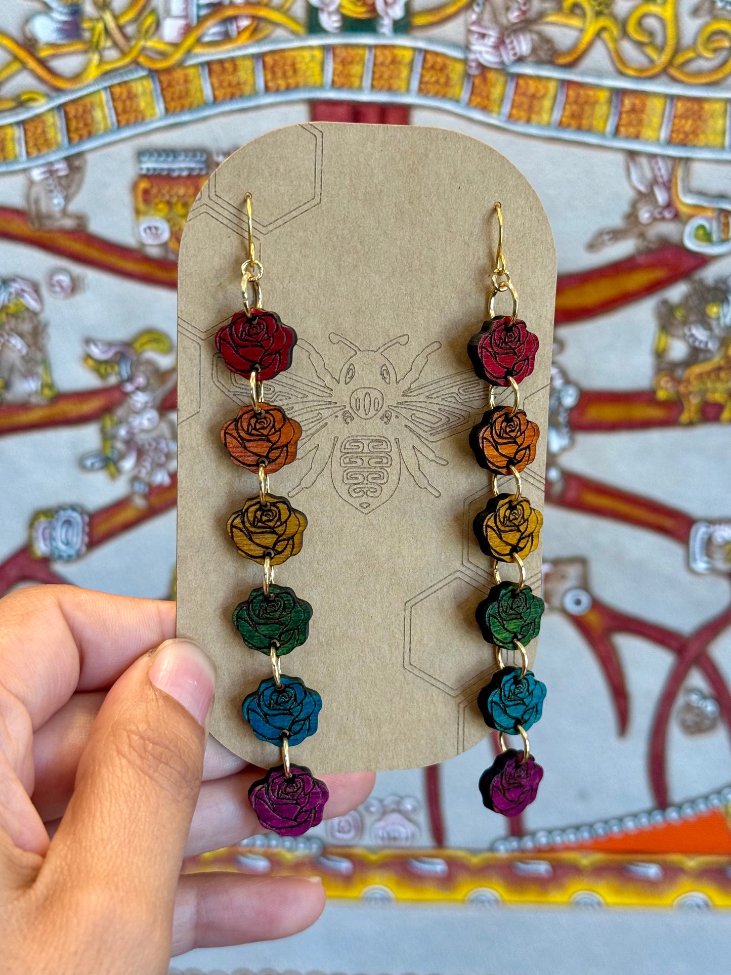 Pendientes Pride de rosas arcoiris