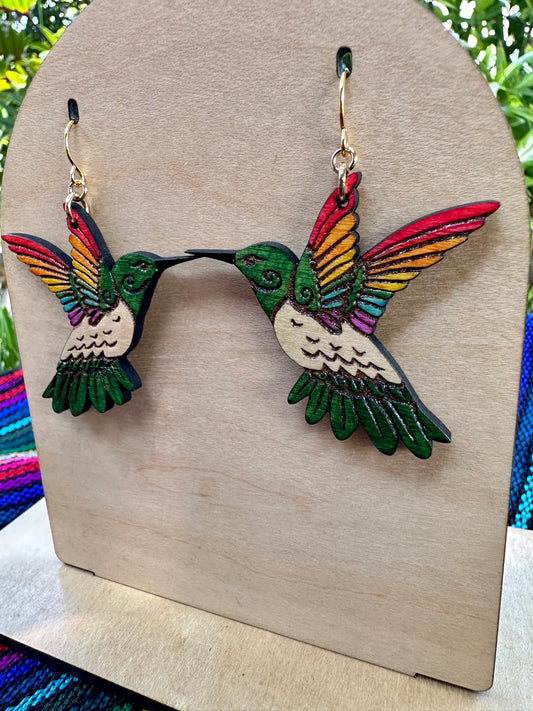 Green Hummingbirds Pride Earrings
