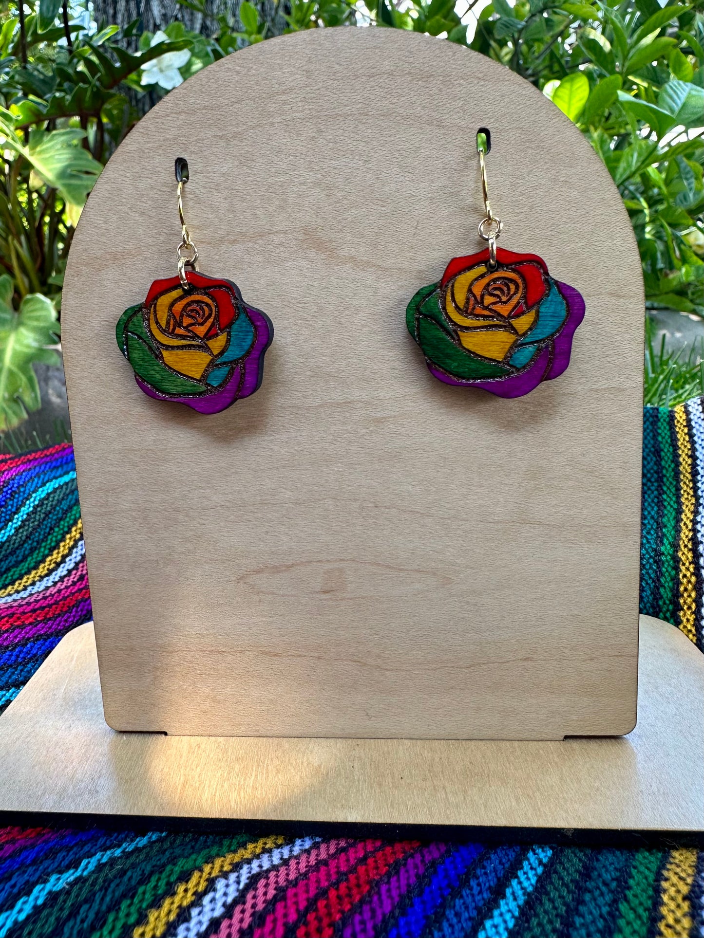 Single Rainbow Rose Pride Earrings