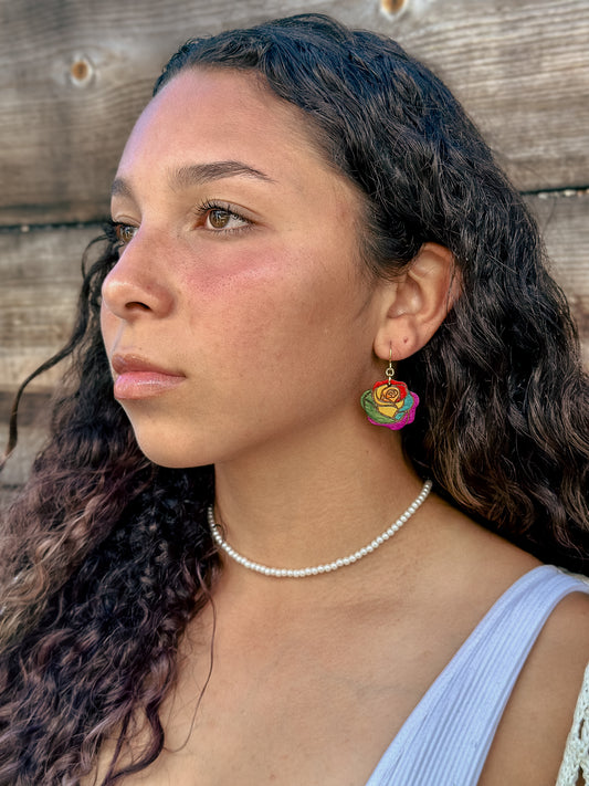 Single Rainbow Rose Pride Earrings