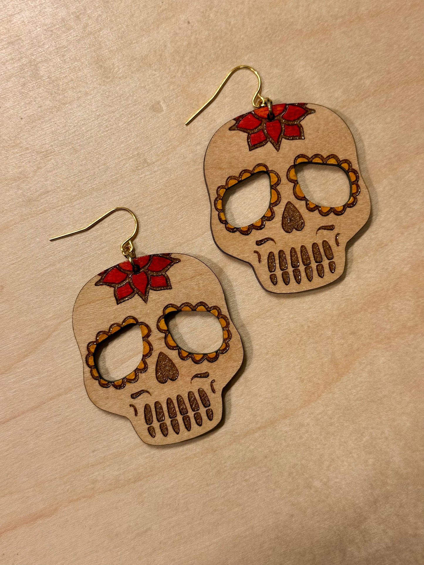 Pendientes de calavera de azúcar